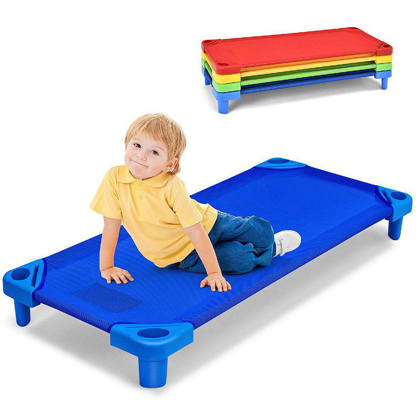 Costway Pack of 4 Kids Stackable Naptime Cot 51''Lx23''W Daycare Rest Mat Colorful Image