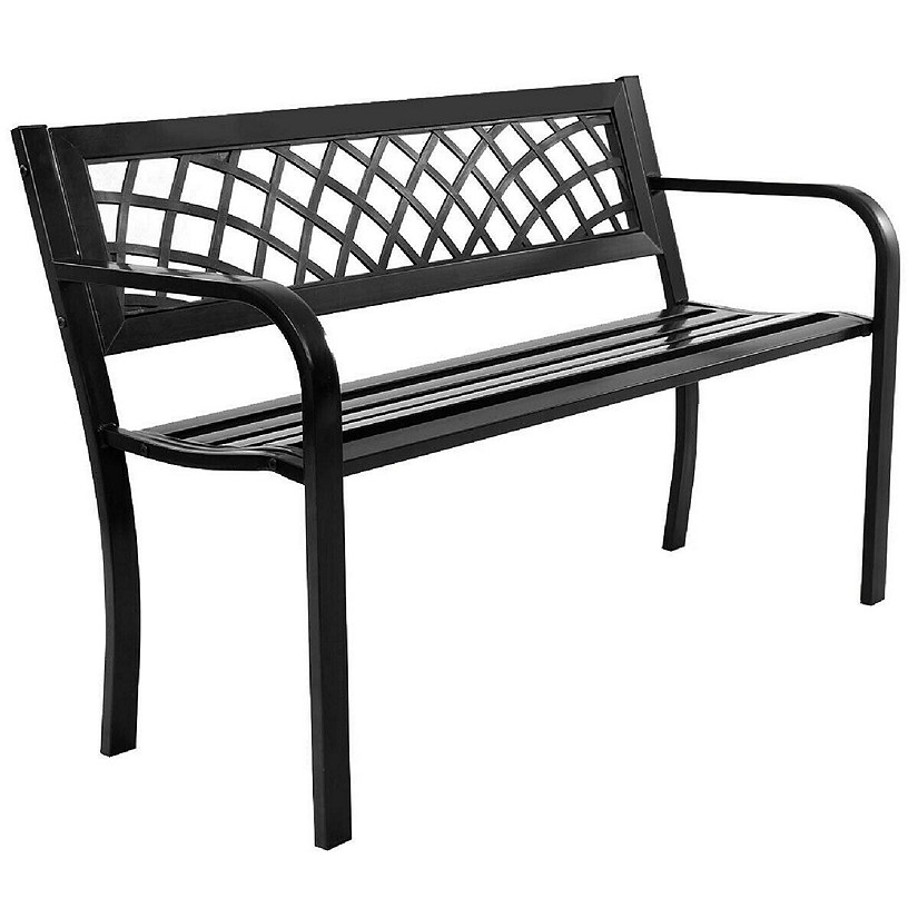 Costway Patio Park Garden Bench Porch Path Chair Outdoor Deck Steel Frame Image