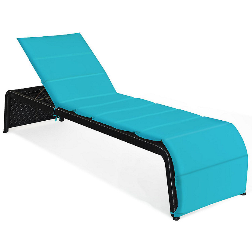 Costway Patio Rattan Lounge Chair Chaise Recliner Back Adjustable Cushioned Turquoise Image