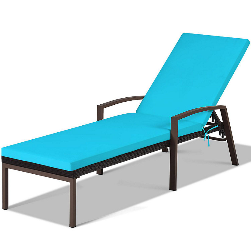 Costway Patio Rattan Lounge Chair Chaise Recliner Back Adjustable w/Cushion Turquoise Image