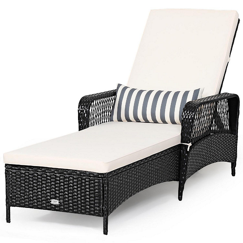 Costway PE Rattan Chaise Lounge Chair Armrest Recliner Adjustable Pillow Black Image