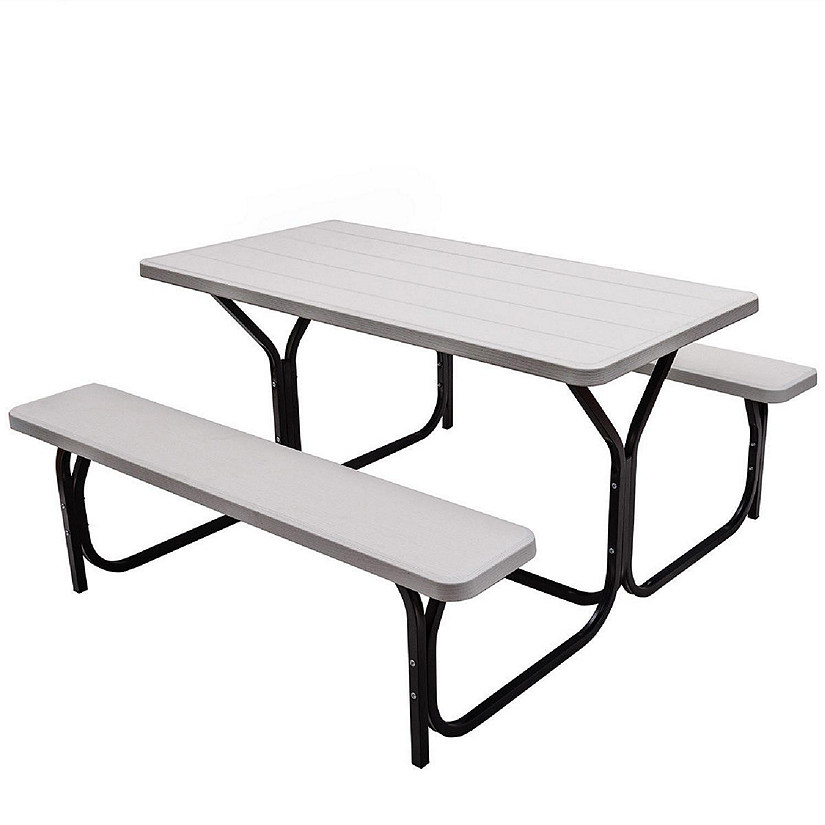 Costway Picnic Table Bench Set Outdoor Backyard Patio Garden Party Dining All Weather White Image