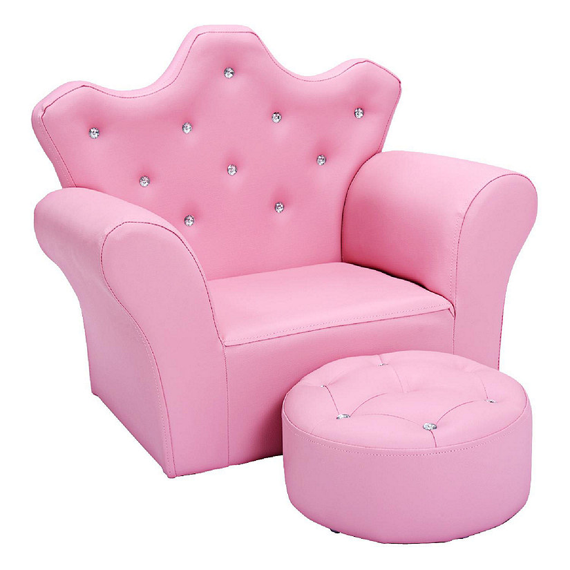 Costway Pink Kids Sofa Armrest Chair Couch Children Toddler Birthday Gift with Ottoman Pink Image