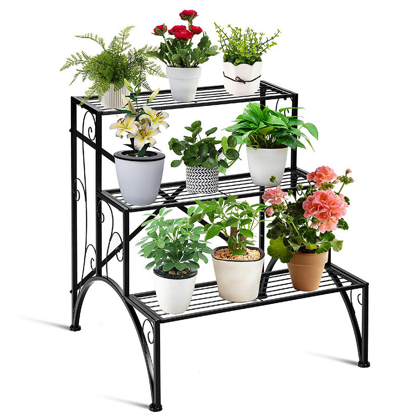 Costway Plant Rack 3-Tier Metal Plant Stand Garden Shelf Stair Style Decorative Image