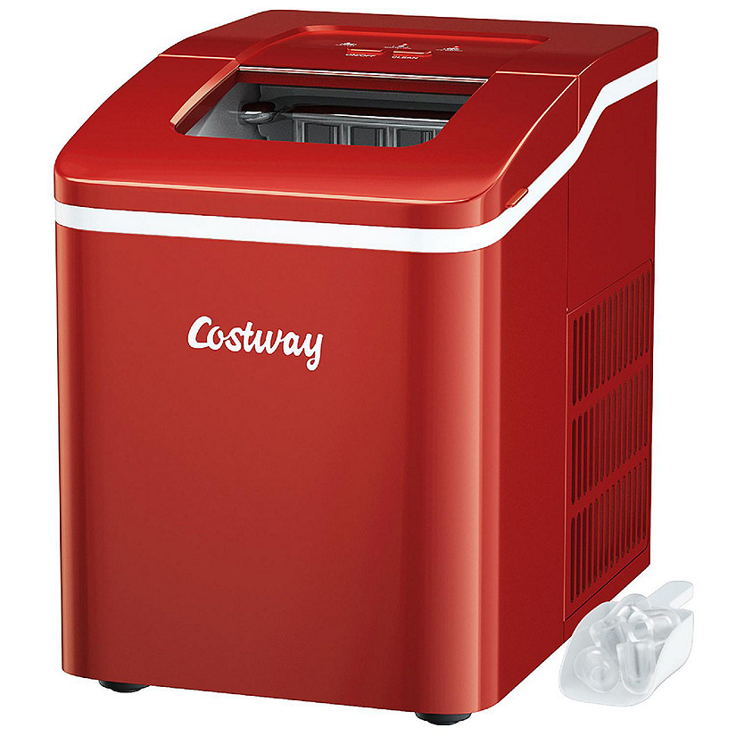 Costway Portable Ice Maker Machine Countertop 26Lbs/24H Self-cleaning w/ Scoop Red Image