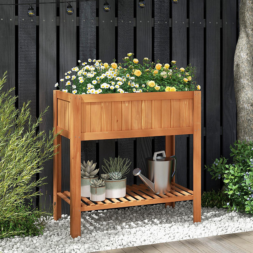 Costway Raised Garden Bed 39 x 20 x 39 in Outdoor Fir Wood Planter Box with Storage Shelf Image