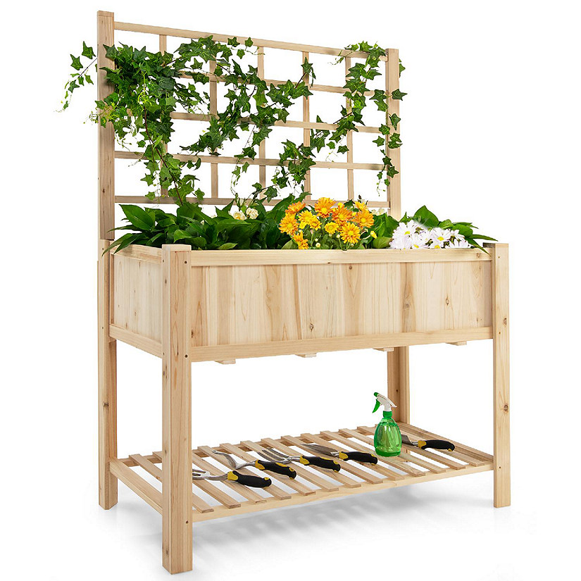 Costway Wooden Raised Vegetable Garden Bed Elevated Grow Vegetable Planter