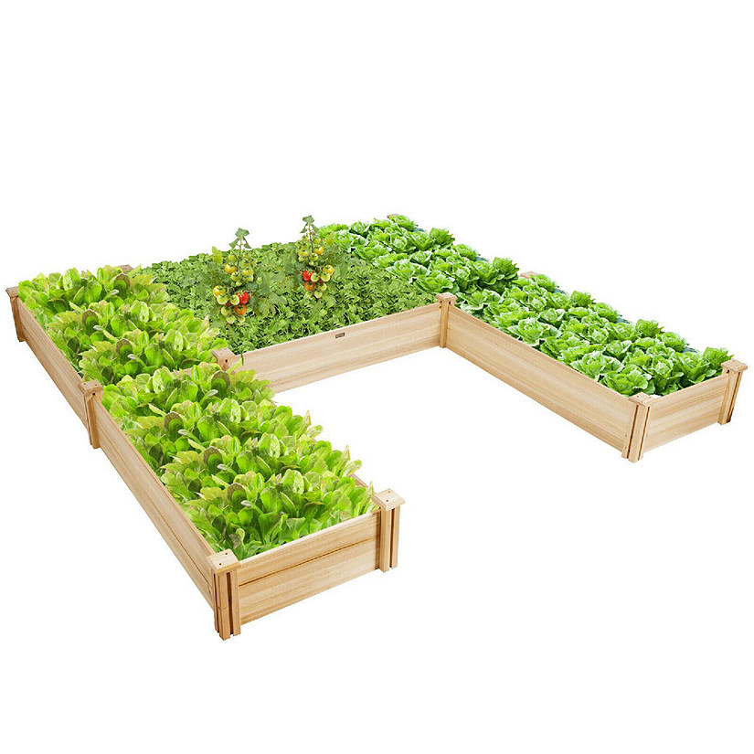 Costway Raised Garden Bed Wooden Garden Box Planter Container U-Shaped Bed 92.5x95x11in Image