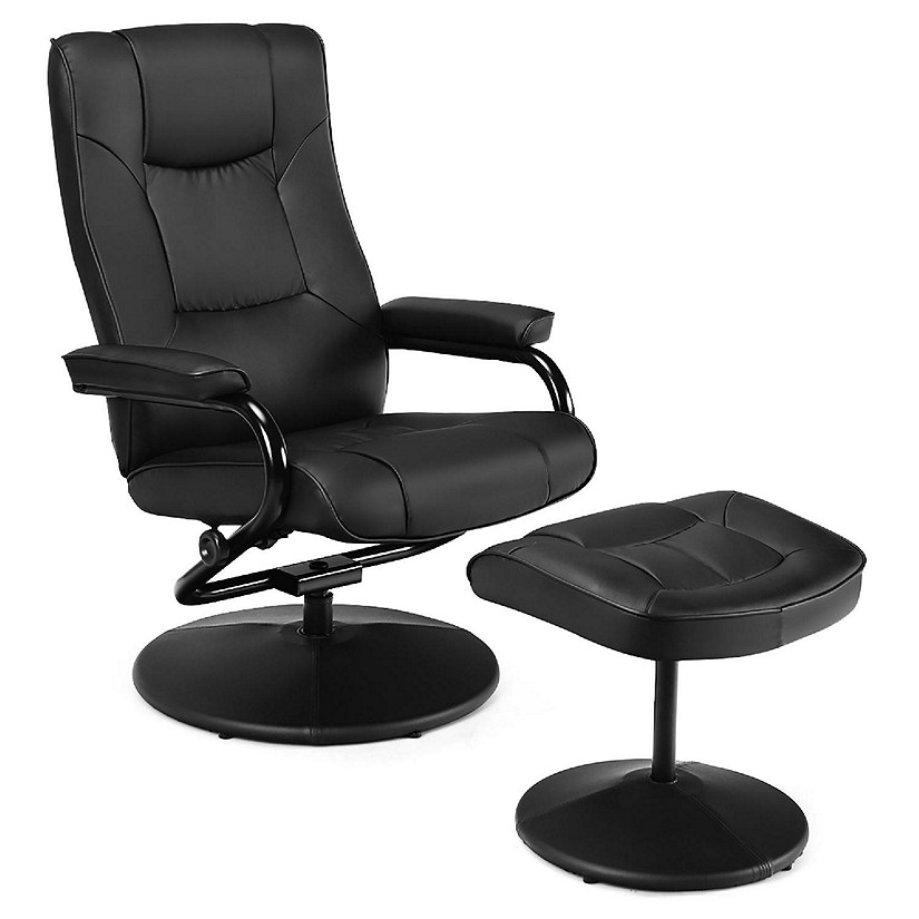 Costway Recliner Chair Swivel PU Leather Lounge Accent Armchair w/ Ottoman Black Image
