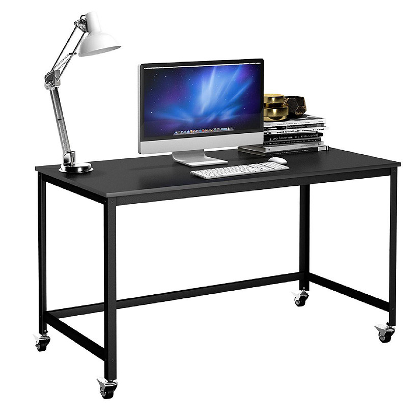 Costway Rolling Computer Desk Wood Top Metal Frame Laptop Table Study
