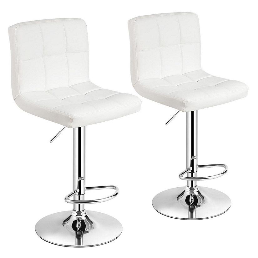 Costway Set of 2 Adjustable Bar Stools PU Leather Swivel Kitchen Counter Pub Chair White Image