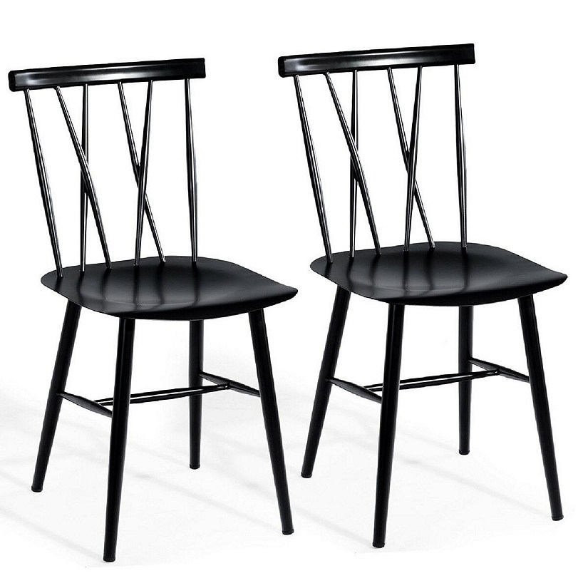 Costway Set of 2 Dining Side Chairs Chairs Armless Cross Back Kitchen Bistro Caf Image