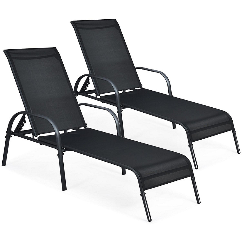 Costway Set of 2 Patio Lounge Chairs Sling Chaise Lounge Recliner Adjustable Back Image