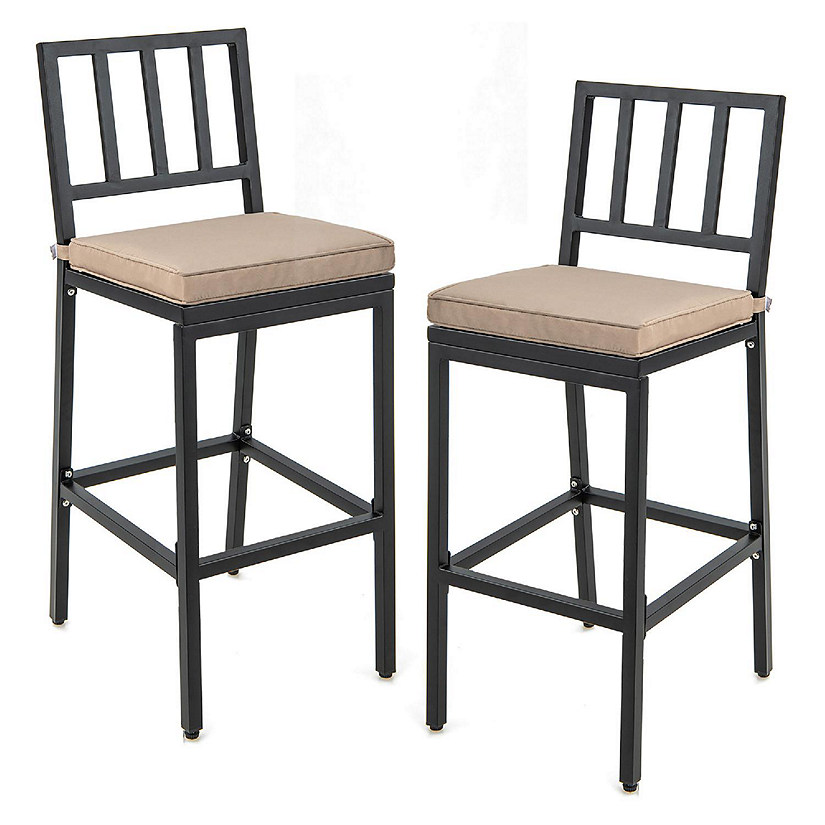 Costway Set of 2 Patio Metal Bar Stools Outdoor Bar Height Dining Chairs with Cushion Image