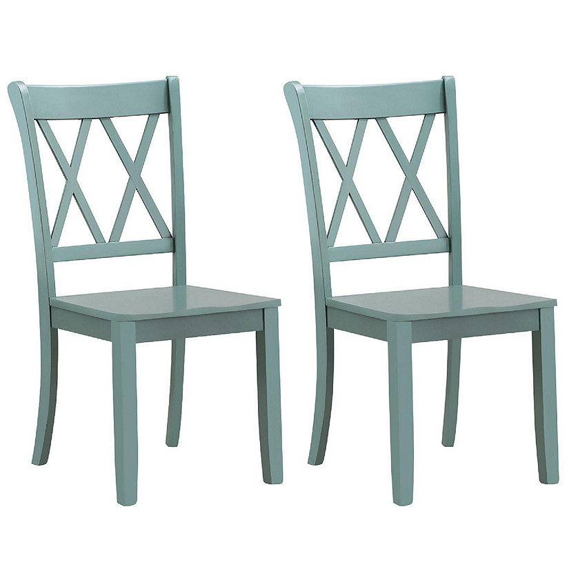 Costway Set of 2 Wood Dining Chair Cross Back Dining Room Side Chair Mint Green Home Kitchen Image