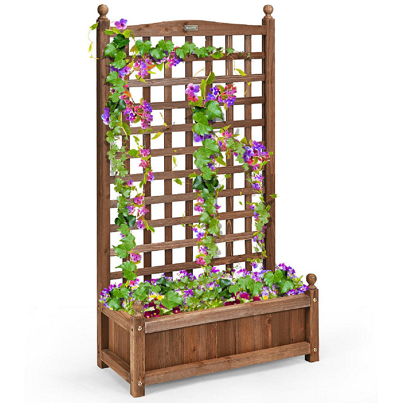 Costway Solid Wood Planter Box with Trellis Weather-Resistant Outdoor 25''x11''x48'' Image