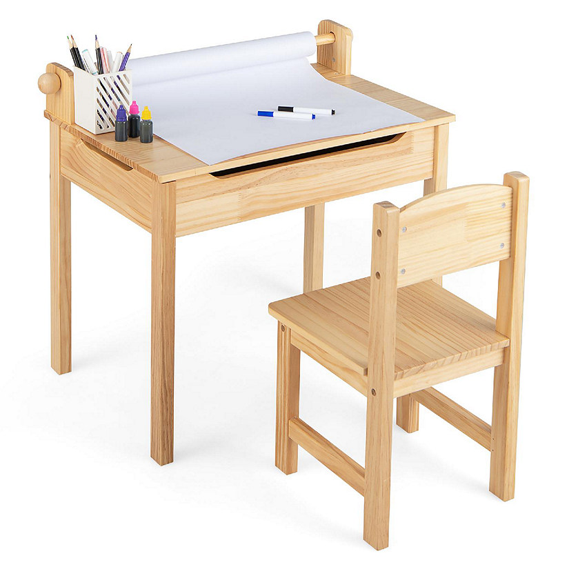 Costway Kids Wooden Study Desk & Chair Writing Table W/drawer