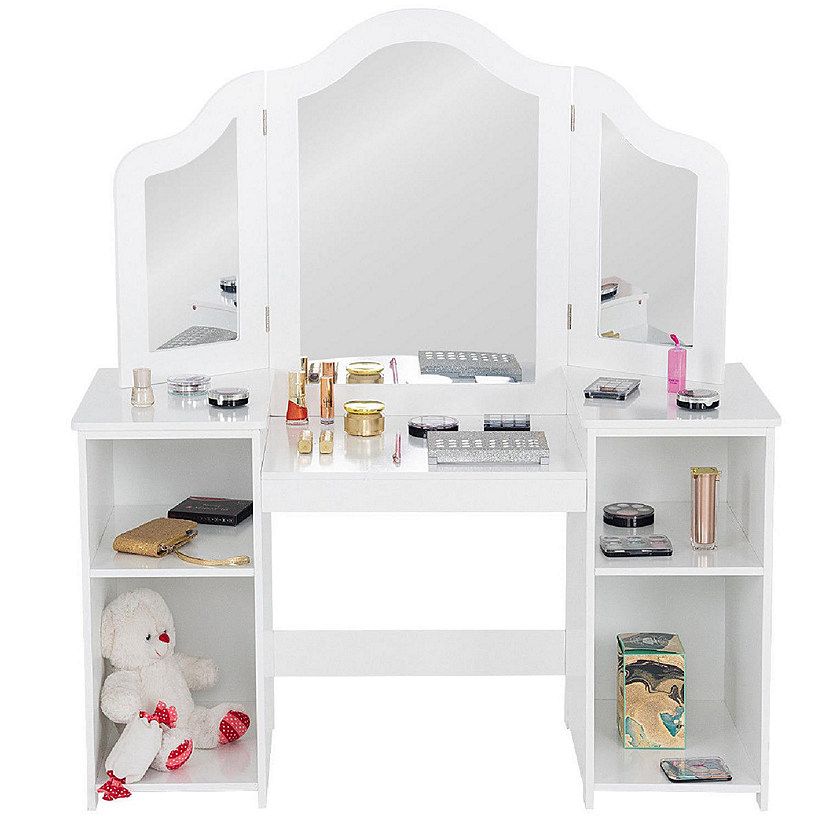 Costway Vanity Table Set Makeup Dressing Kids Girls Study Table Tri