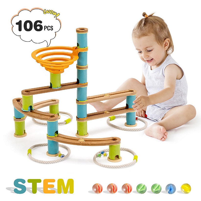Costway Wooden Marble Run Construction 111PCS STEM Educational Learning Toys for Kid Image