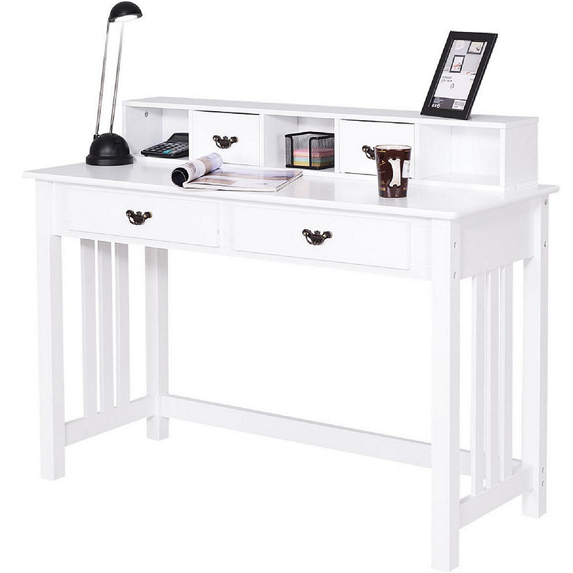 Costway Writing Desk Mission White Home Office Computer Desk 4 Drawer White Image