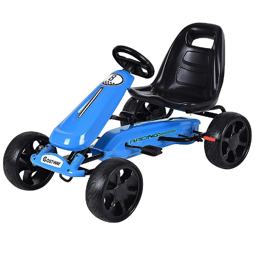 Costway Xmas Gift Go Kart Kids Ride On Car Pedal Powered Car 4 Wheel Racer Toy Stealth Outdoor Blue Image