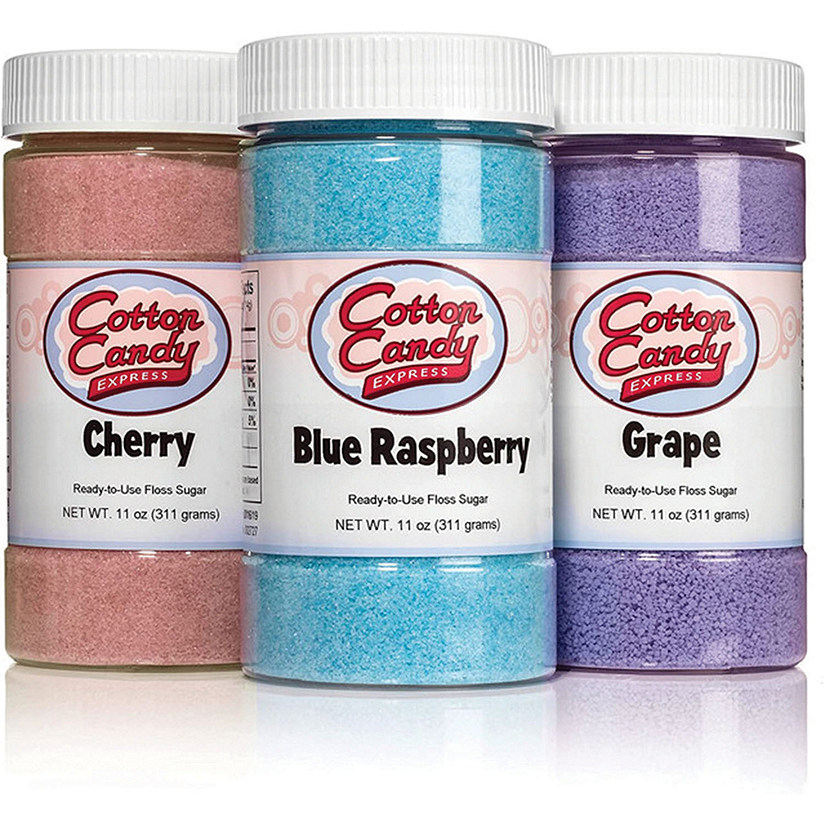 Cotton Candy Express 3 Flavor Cotton Candy Sugar Pack with Cherry, Grape, Blue Raspberry, 11-Ounce Jars Image