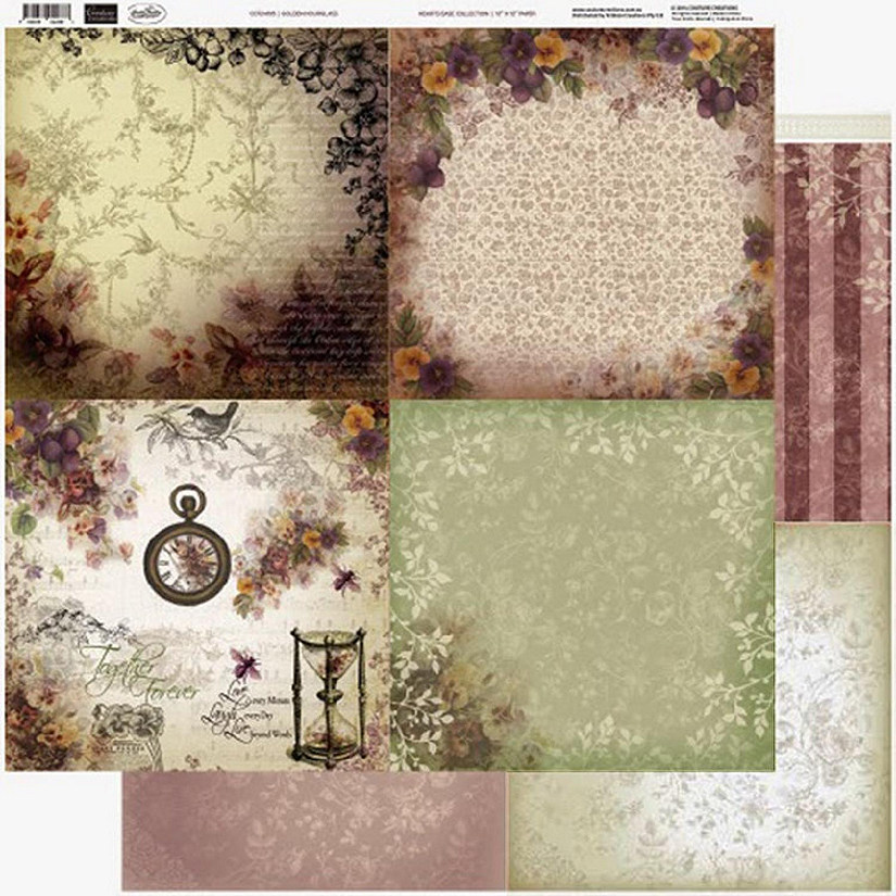 Couture Creations 12 x 12 Paper 5 sheets  Golden Hourglass Image