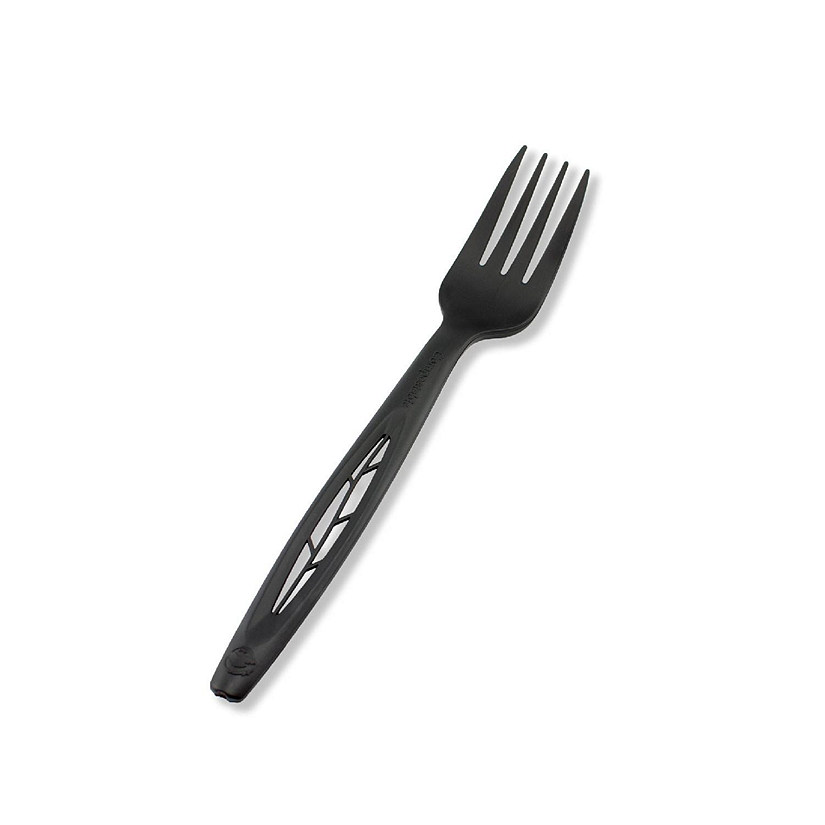 CPLA Compostable Heavy Weight 6.5" Fork, Black - Individually Wrapped - 750 Pieces Image