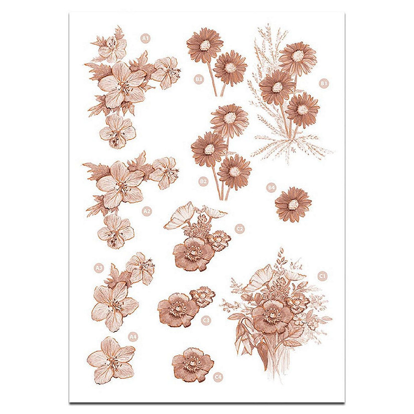 Craft UK Precut 3D Toppers  Floral Sepia Decoupage Image