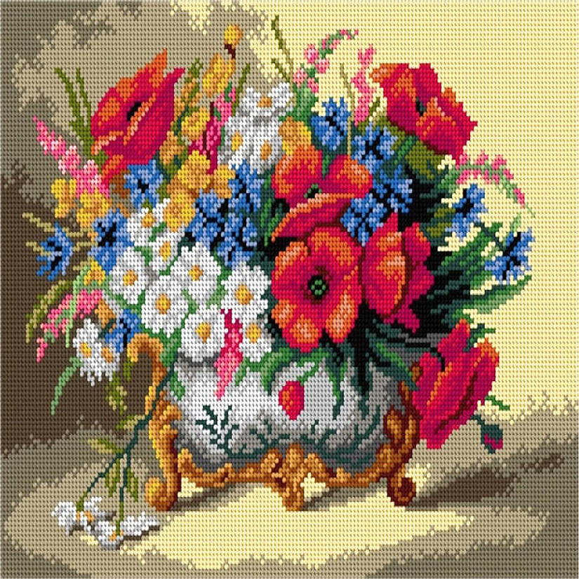 Crafting Spark - Needlepoint canvas for halfstitch without yarn after Eugene Henri Cauchois - Poppies, Daisies, and Mixed Summer Flowers 3233J Image