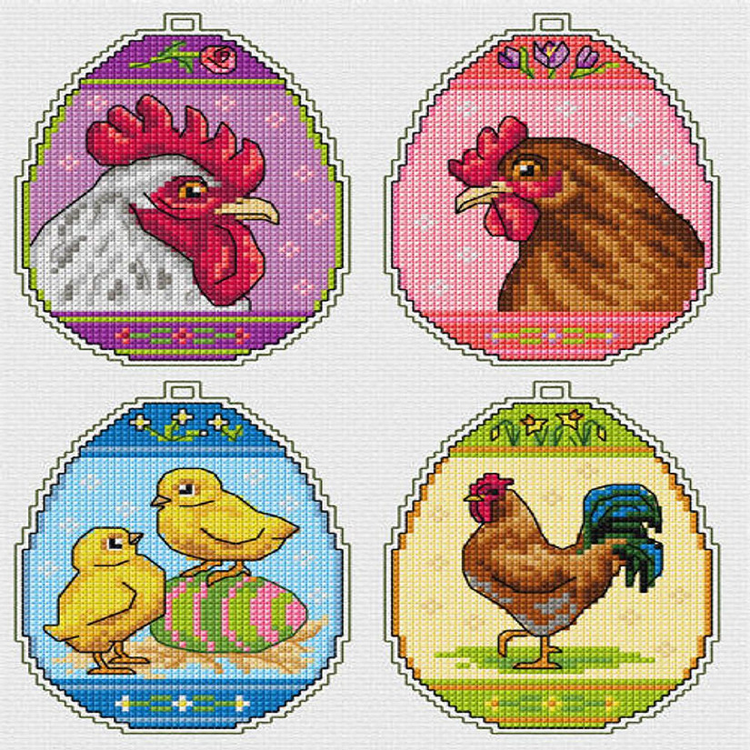 Crafting Spark (Wizardi) - Counted cross stitch kit with plastic canvas "Easter eggs" set of 4 designs 7677 Image