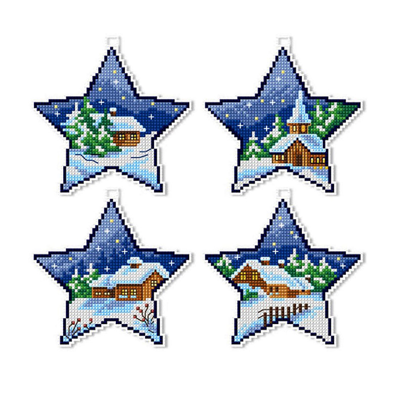 Crafting Spark (Wizardi) - Counted cross stitch kit with plastic canvas "Winter stars" set of 4 designs 7675 Image