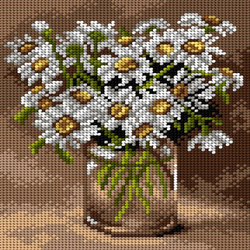 Crafting Spark (Wizardi) - Needlepoint canvas for halfstitch without yarn Ox-eye Daisies in a Glass Vase 2896F - Printed Tapestry Canvas Image