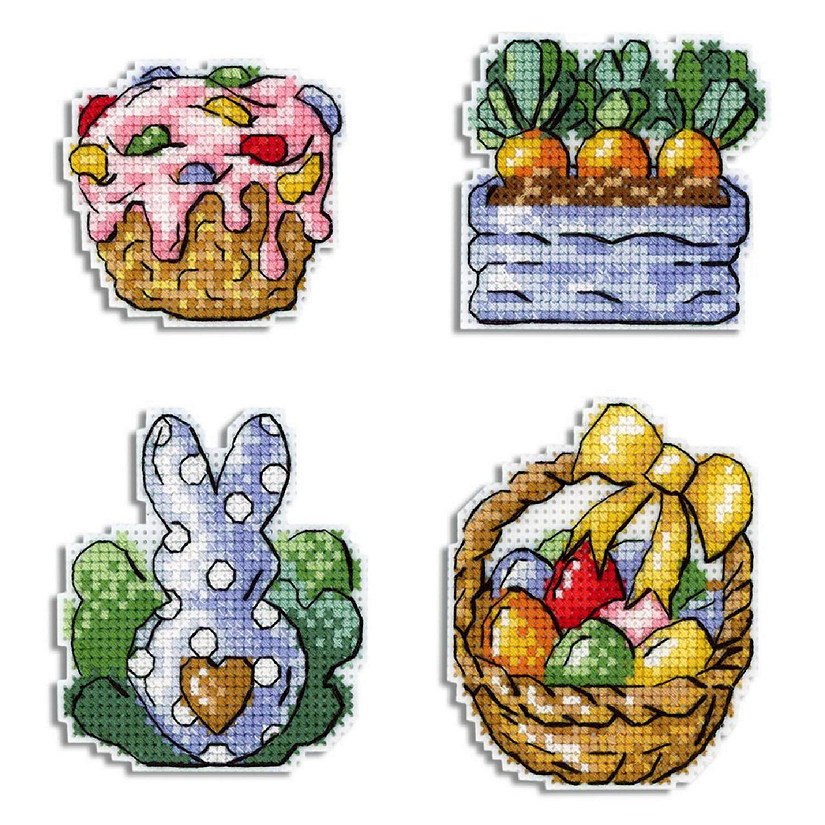 Crafting Spark (Wizardi) - Rabbit and Carrots. Magnets SR-499 Plastic Canvas Counted Cross Stitch Kit Image