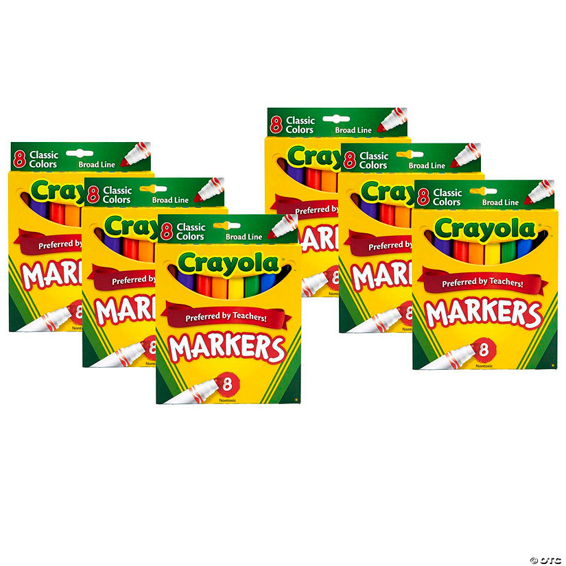 Crayola Broad Line Markers, Classic Colors, 8 Per Box, 6 Boxes Image