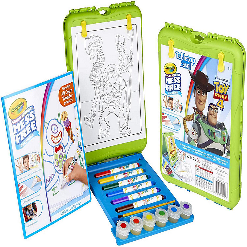 Crayola Color Wonder Travel Easel Toy Story 4 Pages with Bonus Pages, Markers and Color Wonder Paint Coloring Travel Books and Easel 61 Piece Mega