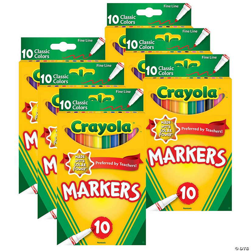 Crayola Fine Line Markers, Classic Colors, 10 Per Pack, 6 Packs Image