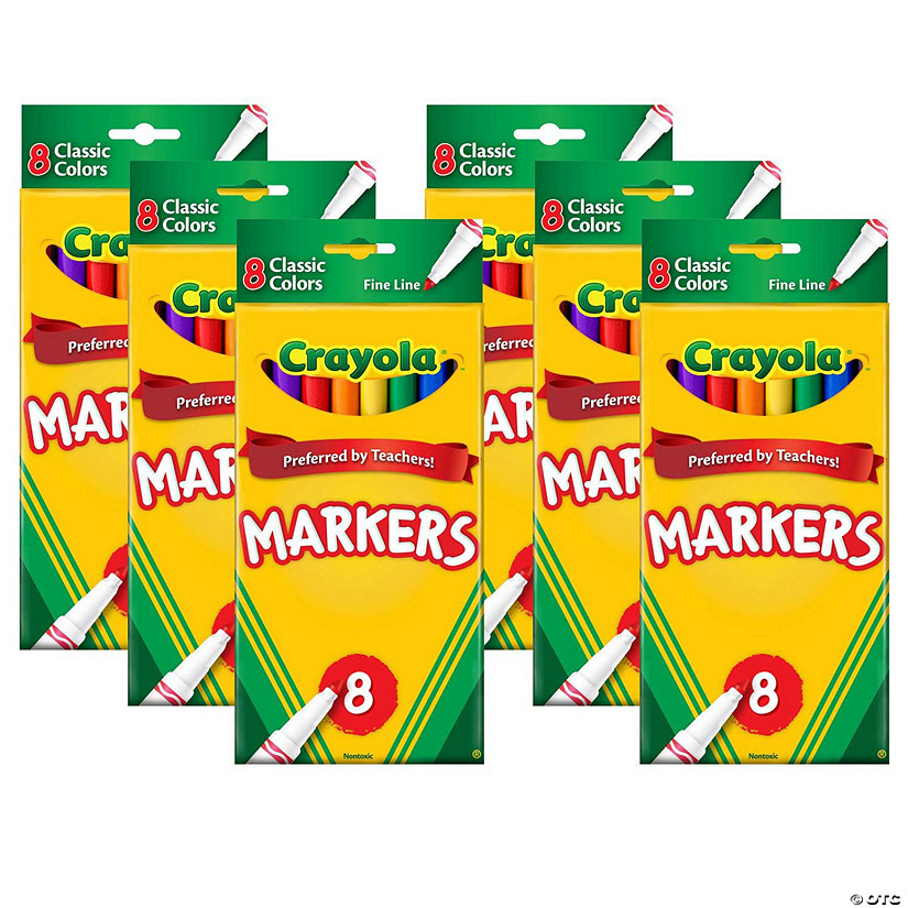 Crayola Original Formula Markers, Fine Tip, Classic Colors, 8 Per Box, 6 Boxes Image