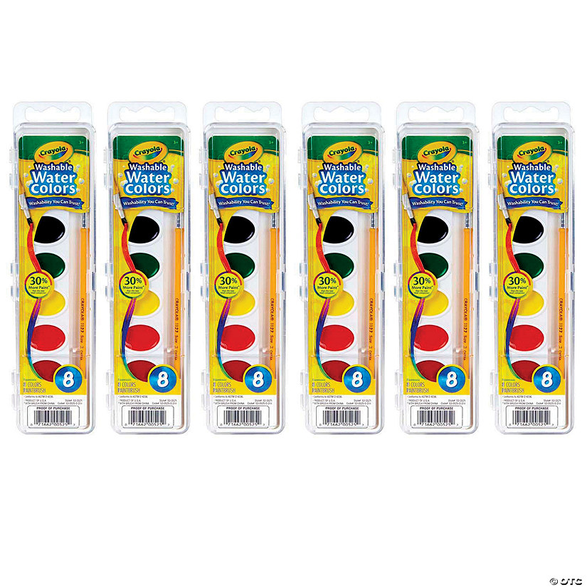 Crayola Semi-Moist Washable Watercolor Set, 8 Colors Per Set, 6 Sets Image