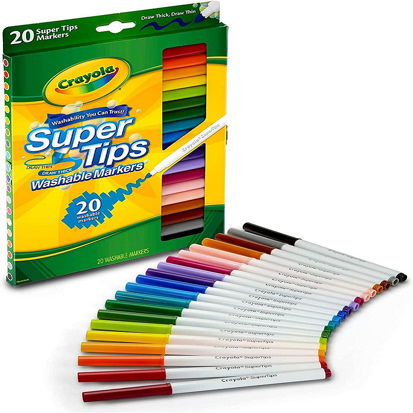 Crayola Super Tips Markers, Washable Markers, 20 Count Washable Colors Art Craft Image
