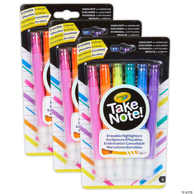 Crayola Take Note! Erasable Highlighters, 6 Per Pack, 3 Packs Image