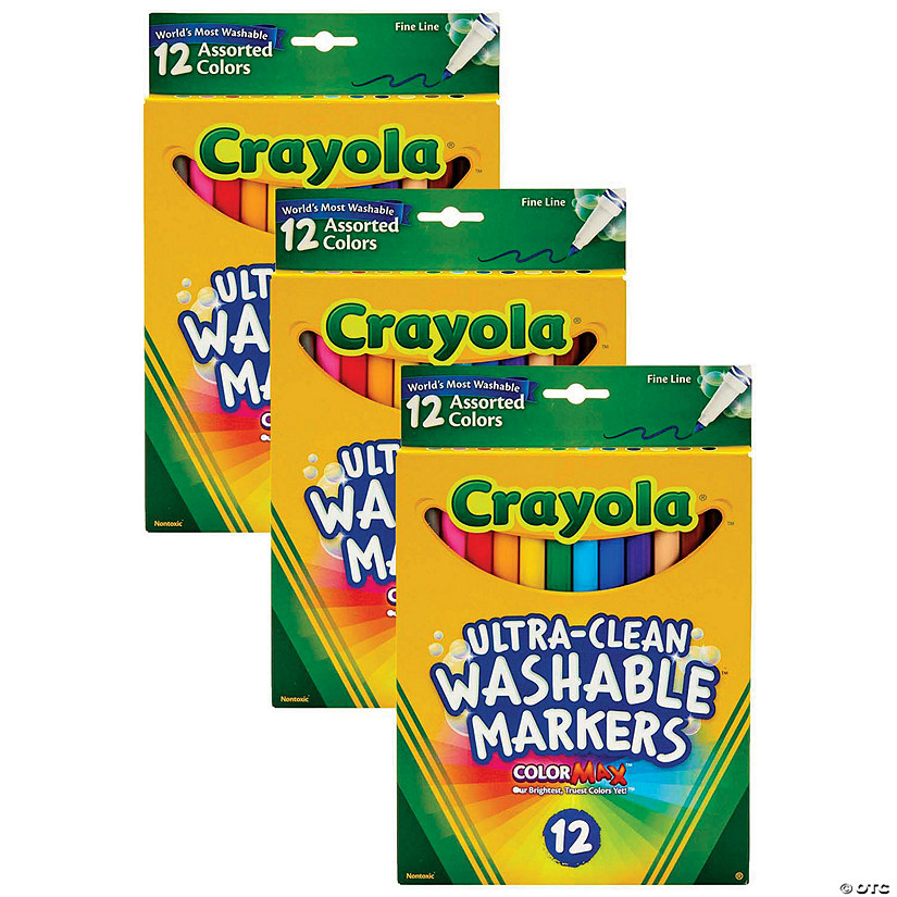 Crayola Ultra-Clean Markers, Fine Line, Assorted Colors, 12 Per Box, 3 Boxes Image