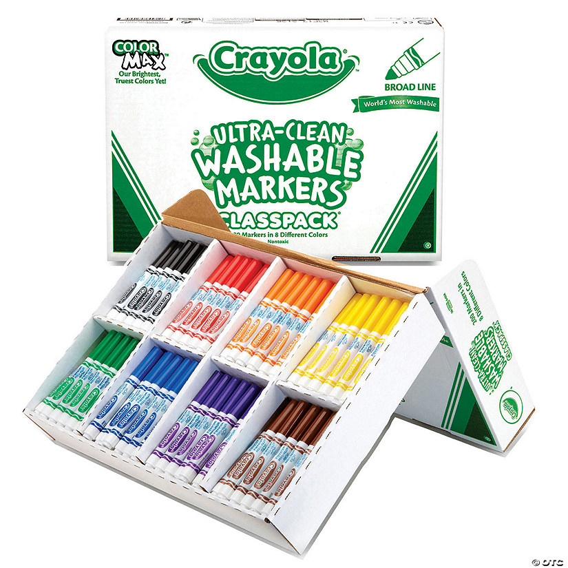 Crayola Ultra-Clean Washable Markers Classpack, Broad Line, 8 Colors, Pack of 200 Image