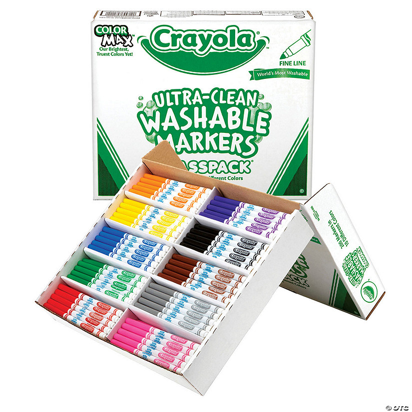 Crayola Ultra-Clean Washable Markers Classpack, Fine Line, 10 Colors, Pack of 200 Image