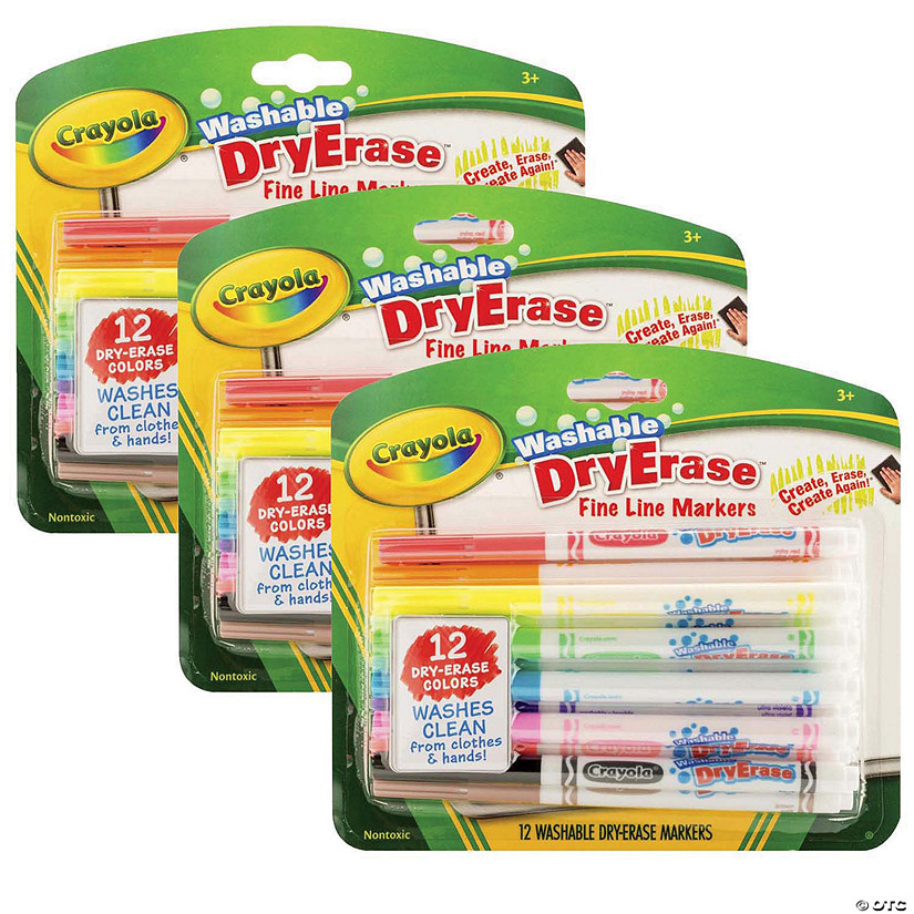 Crayola Washable Dry Erase Markers, Fine Line, 12 Per Box, 3 Boxes Image