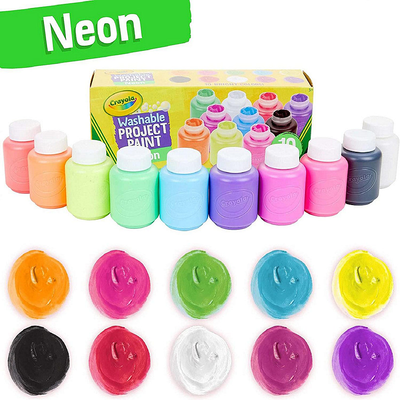 Crayola&#8482; Washable Kids Paint, 10 Neon Paint Colors, 2oz Bottles Image