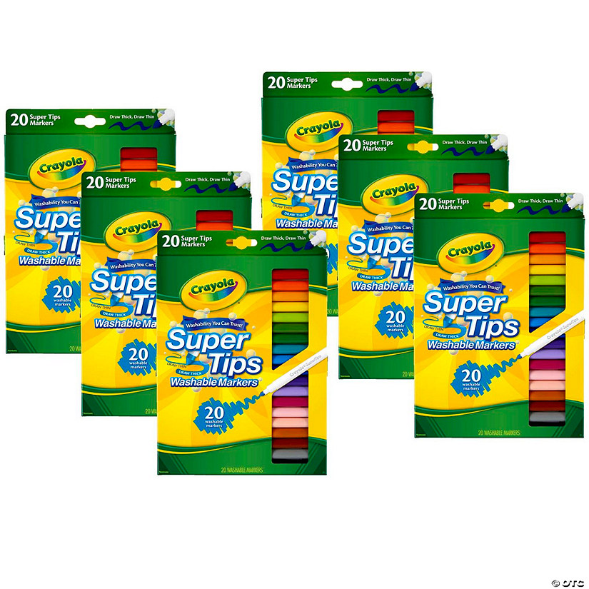 Crayola Washable Super Tips Markers, 20 Per Box, 6 Boxes