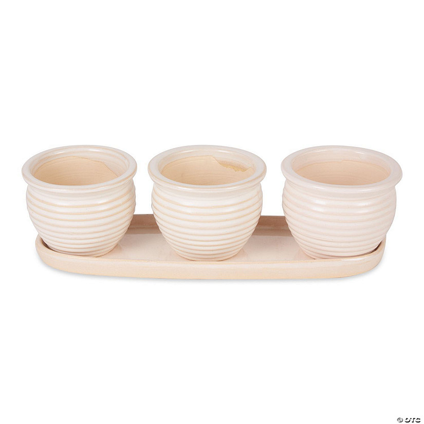 Cream Round Ceramic Small Planter (Set Of 3) Image