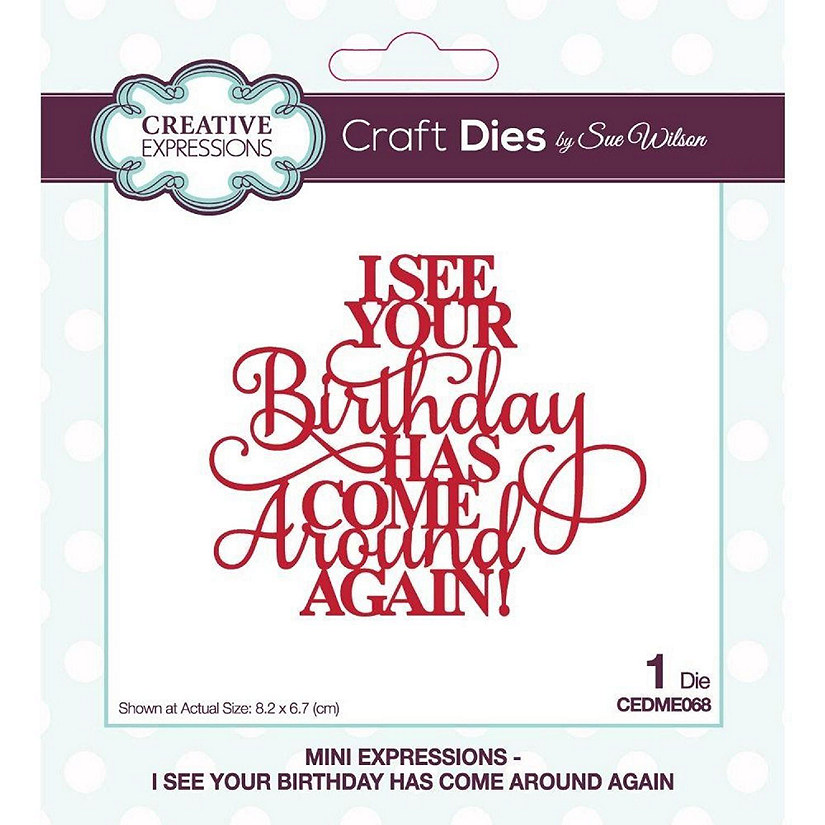 Creative Expressions Sue Wilson Mini Expressions I See Your Birthday Has Come Around Again Craft Die Image