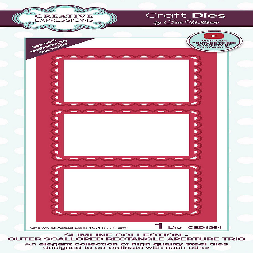 Creative Expressions Sue Wilson Slimline Outer Scalloped Rectangle Aperture Trio Craft Die Image